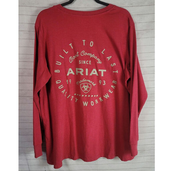 ARIAT REBAR COTTON STRONG LONG SLEEVE QUALITY TSHIRT IN HEATHERED RED, SZ 2XL - Picture 8 of 13